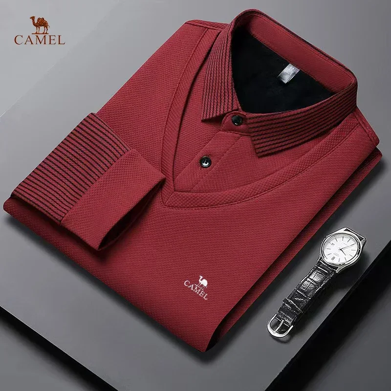 2024 New Long Sleeve Polo Shirts Waffle Men\'s Long Sleeve T-shirt Spring Lapel Business Casual Polo Shirt Elastic Base Shirt Top