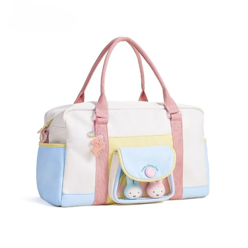 Cartoon Kawaii Miffy Travelling Bag Denim Fabric High-capacity Multi-layer Storage Sleeve Pull Rod Abrasion Resistant Portable