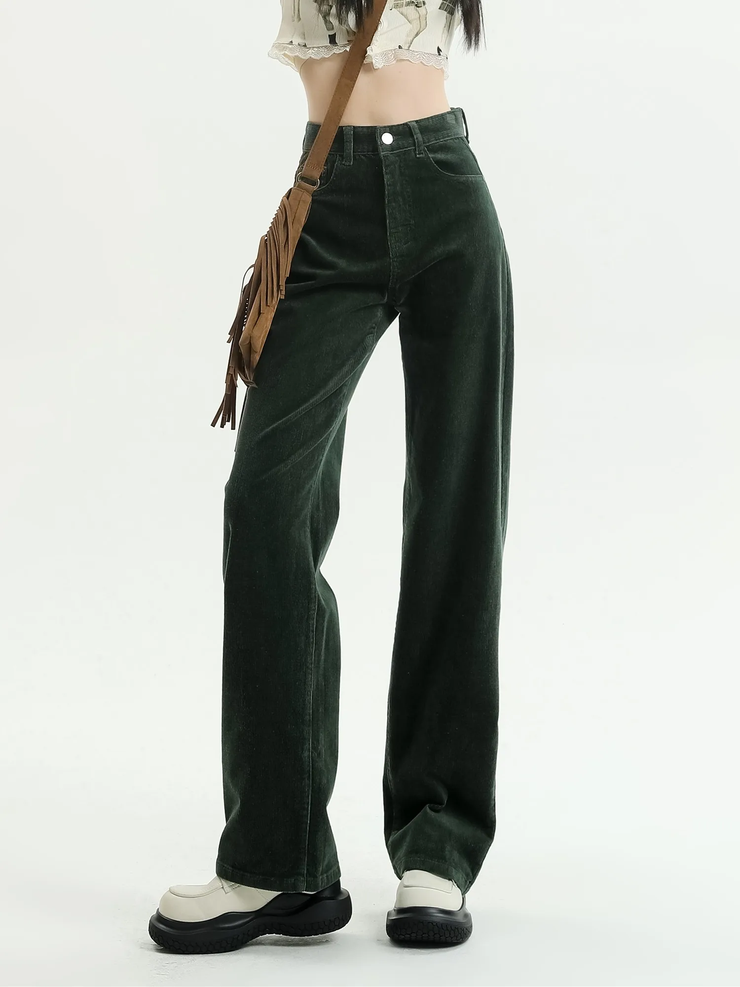 ZHISILAO New Corduroy High Waist Straight Pants Women Vintage Casual Wide Leg Full Length Trousers Autumn Winter Streetwear