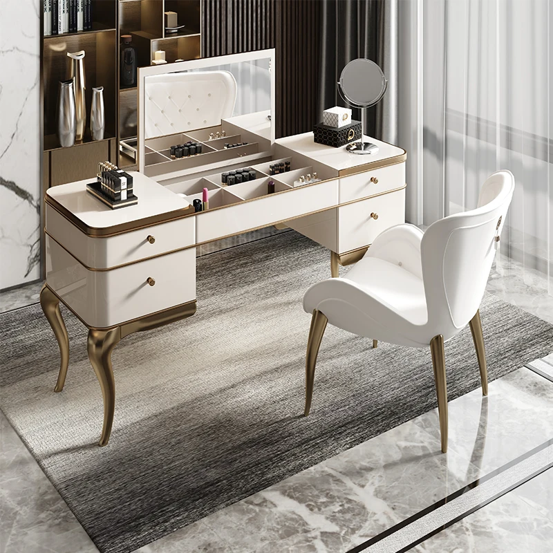 

Luxury Women Vanity Table Living Room Modern Bedroom Storage Dressing Table Mirror Cosmetics Penteadeira Postmodern Furniture