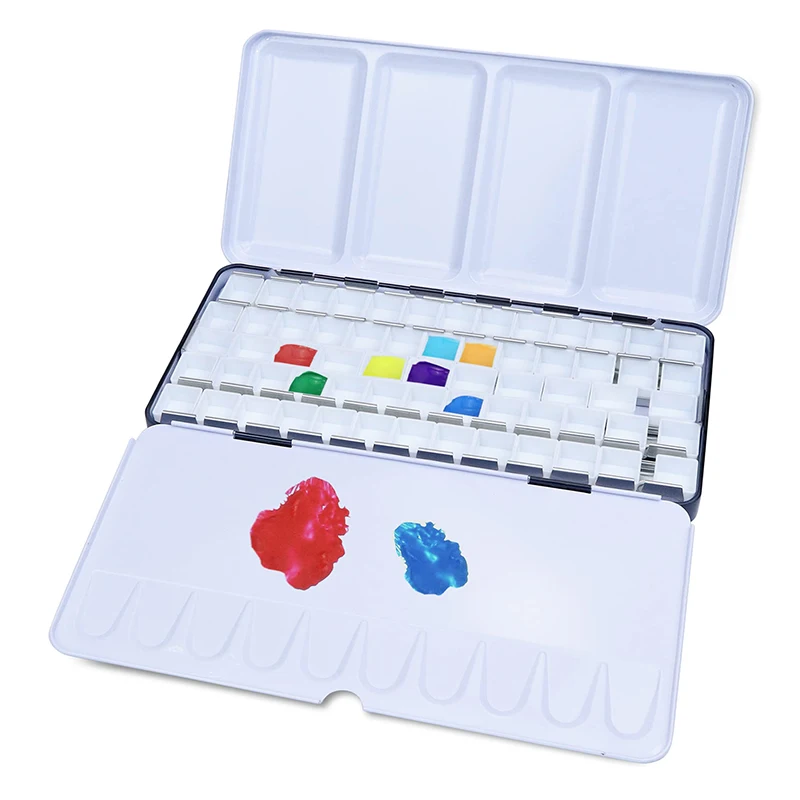 

Large Watercolor Palette Tin Box with 63pcs Empty Half Pans, Metal Watercolor Tin Palette Paint Case for DIY Travel Palette