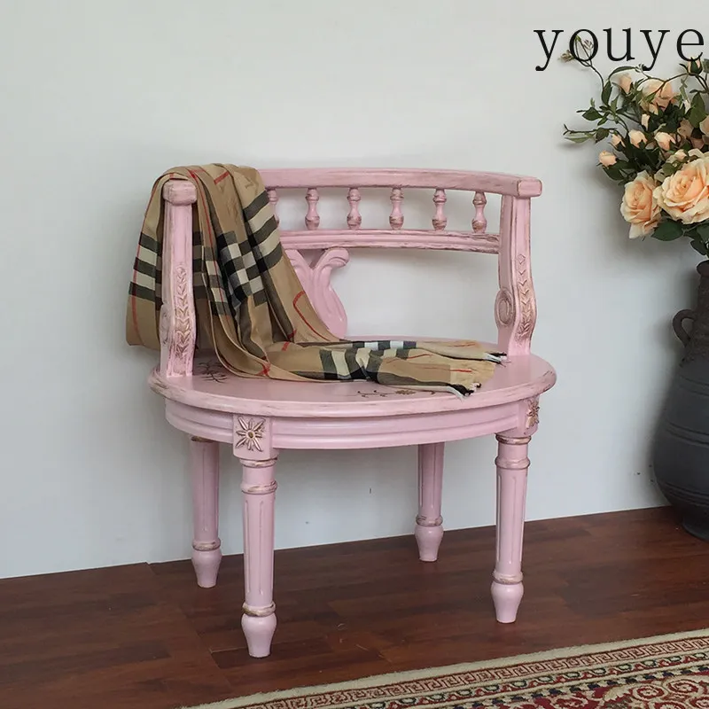 American country sofa living room retro solid wood casual lover chair pink princess dressing stool armchair