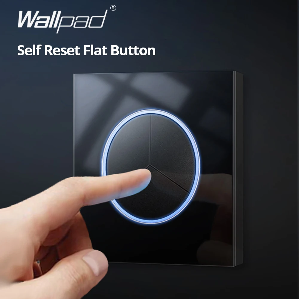 Wallpad Black Glass Panel With Large Circle Blue LED Indicator Wall Light Switch and Socket Round Button Electric Outlet