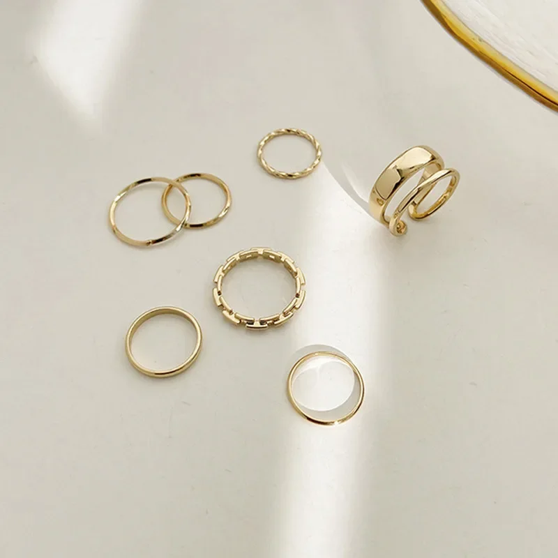 New 7Pcs Fashion Personality Anneaux for Women INS Trendy Cool Style Small Joint Open Ring Set Simple Hip Hop Retro Plain Anillo