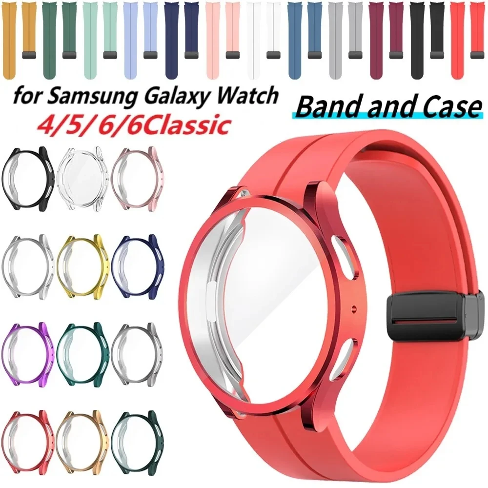 

Fashionable silicone magnetic strap+Case for Samsung Galaxy Watch 4/5/6 40mm 44mm Cover for Watch 6 Classic 43mm 47mm Band