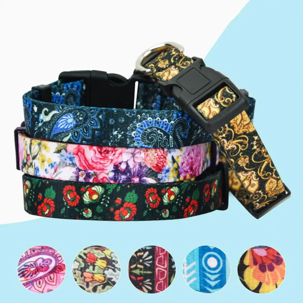 Pet Neck Strap Stylish Floral Pattern Pet Collar Set with Adjustable D-ring Safety Buckle for Outdoor Adventures Tear-resistant