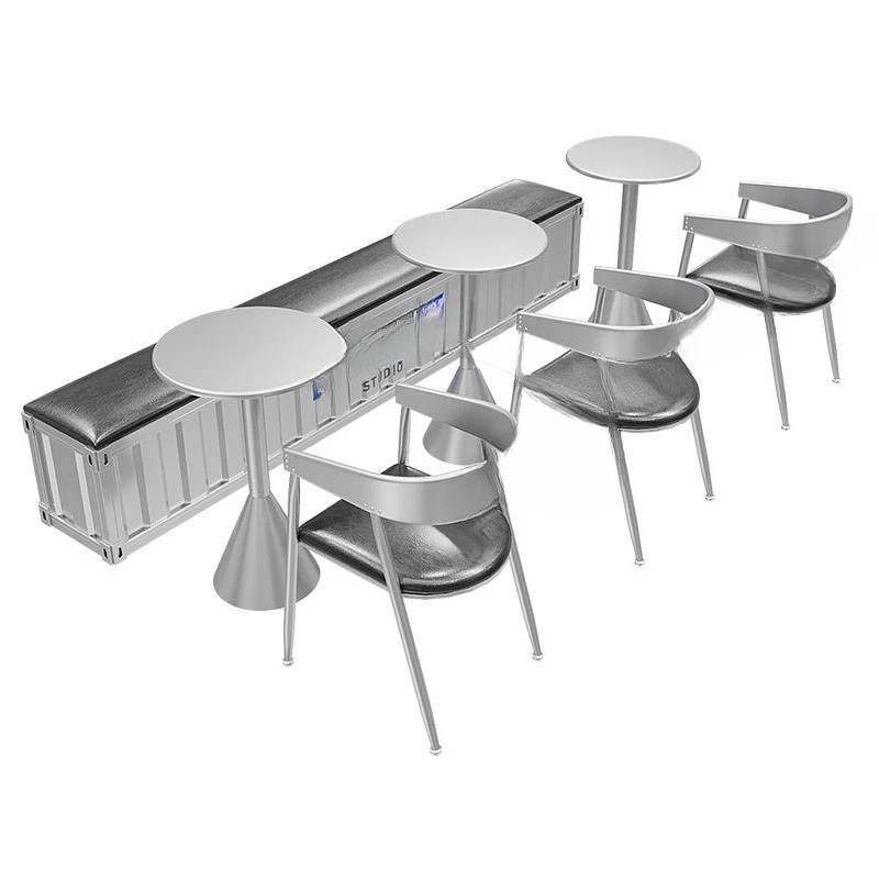 

Silver milk tea shop table and chair combination Industrial style dining table and chair retro coffee shop bar table and chair