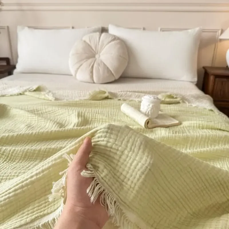 Spring and summer cotton pure cotton four-layer yarn multi-functional blanket simple fringed blanket air conditioner blanket