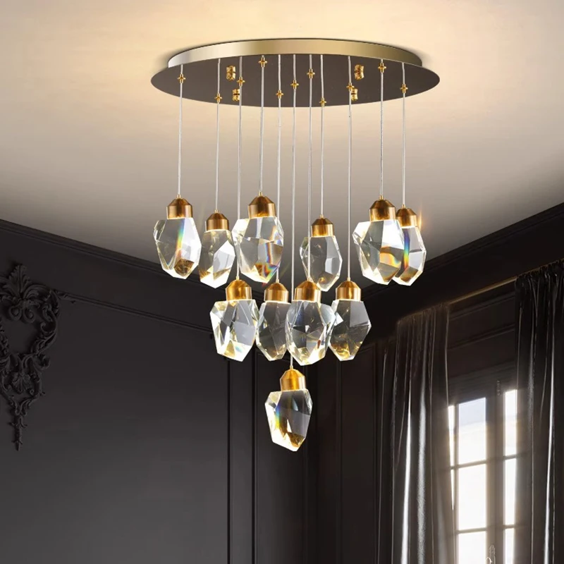

Современная хрустальная люстра для дома, подвесной светильник для лестницы, подвесные светильники для гостиной, интерьерное освещение