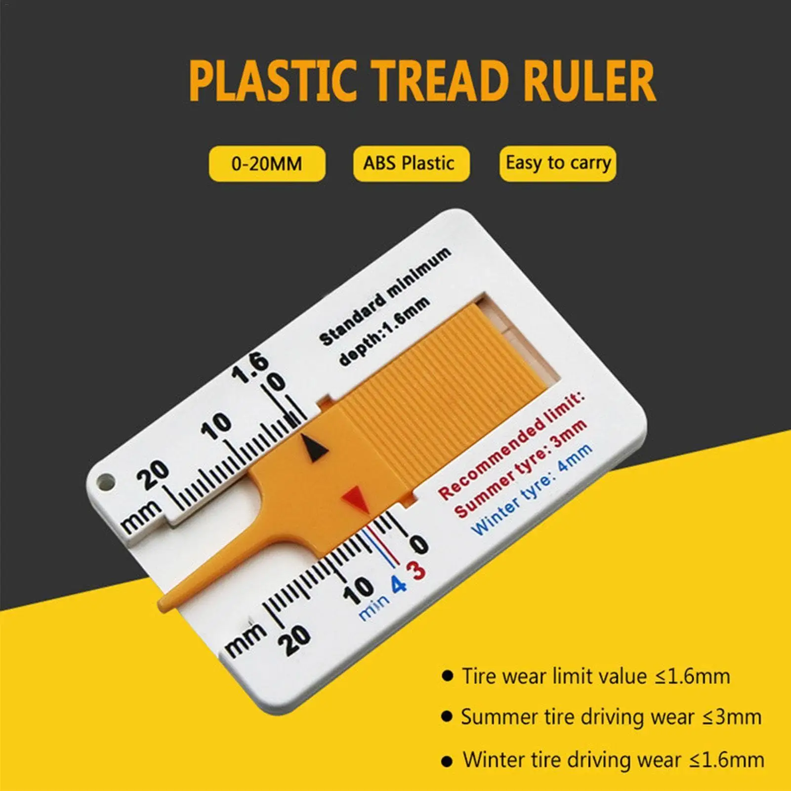 Accurate Tire Tread Depth Gauge 0-20mm Handy Tire Measuring Tool Portable Tester for Auto Car Motorcycle Bike Vehicle Safety