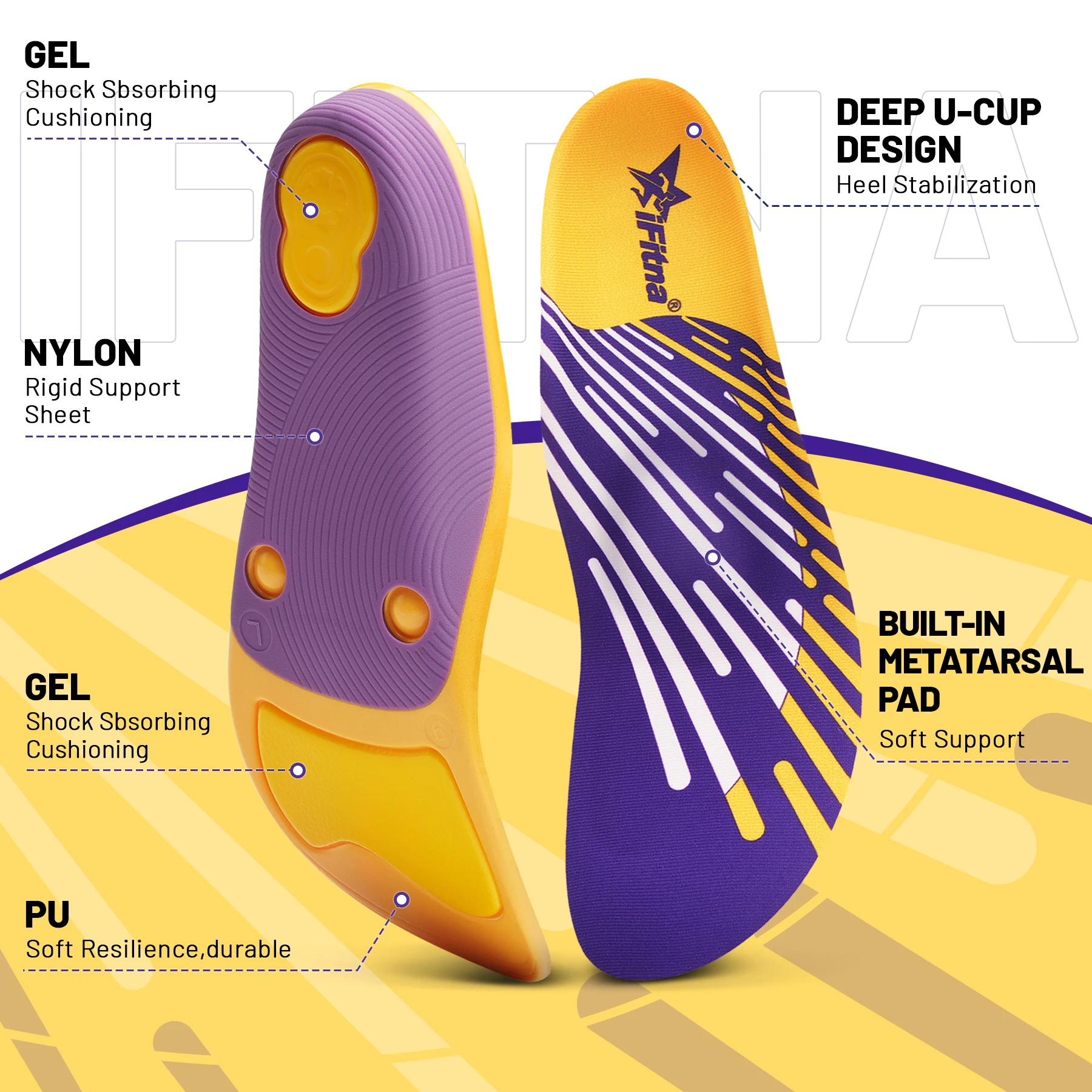 High-Resilience Shock Absorbing Arch Support Insoles - Enhance Comfort and Stability for Daily Activities