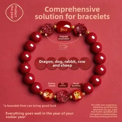 Natural Cinnabar Horse Year Bracelet for Men and Women Birthday Year Good Lucky HandString Triple Liuhe Amulet Birthday Gifts