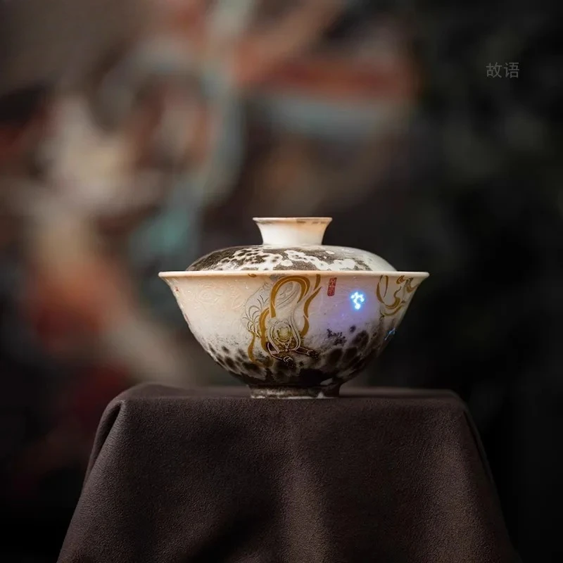 

Фарфоровая чаша Dunhuang Apsaras, фарфоровая чая Gaiwan, древняя чайная чаша с набором крышек, крышка для заваривания чая, миска, посуда, чайники
