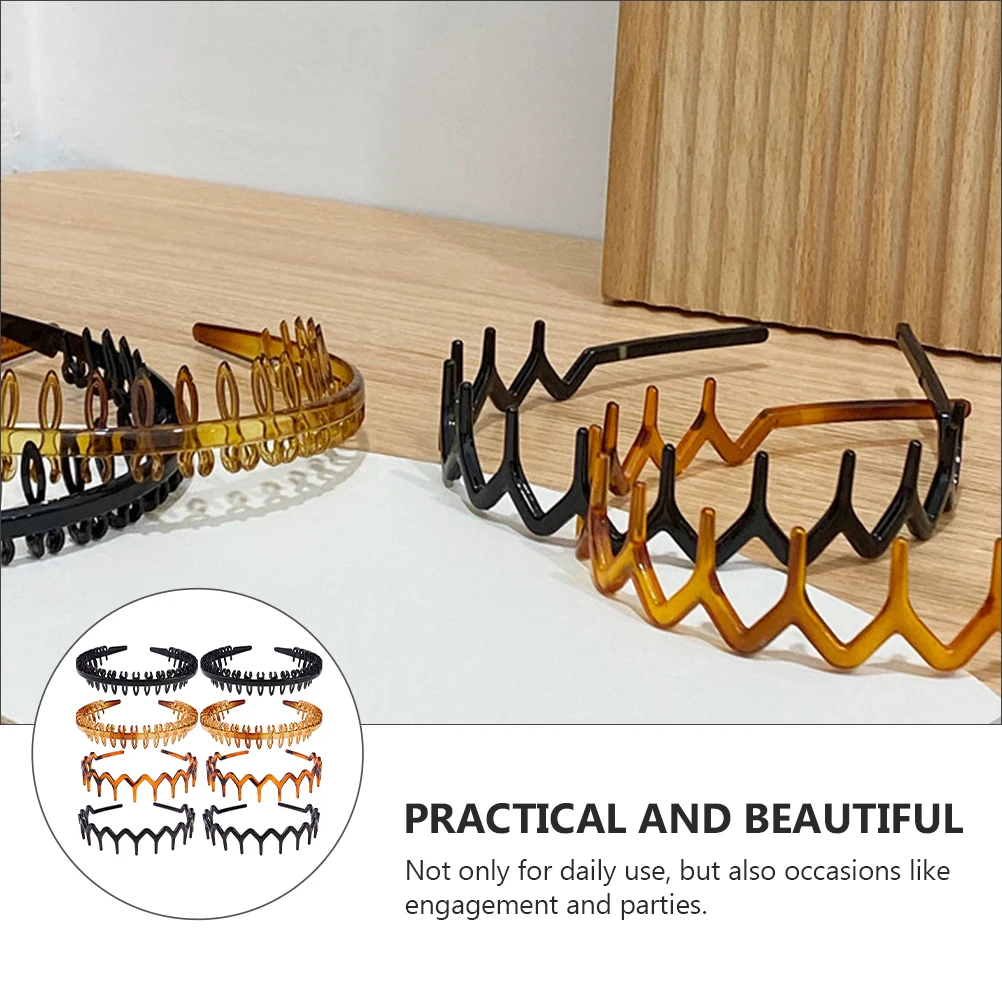 

8 Pcs Non-slip Hairband Retro Design Lightweight Headbands Women Crystal Plastic Teeth Comb Hoop Durable Daily Party Engagement