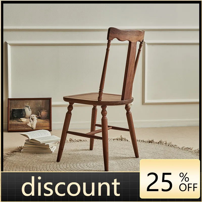 

LMM all solid wood black walnut restaurant high book table chair casual retro dining chair