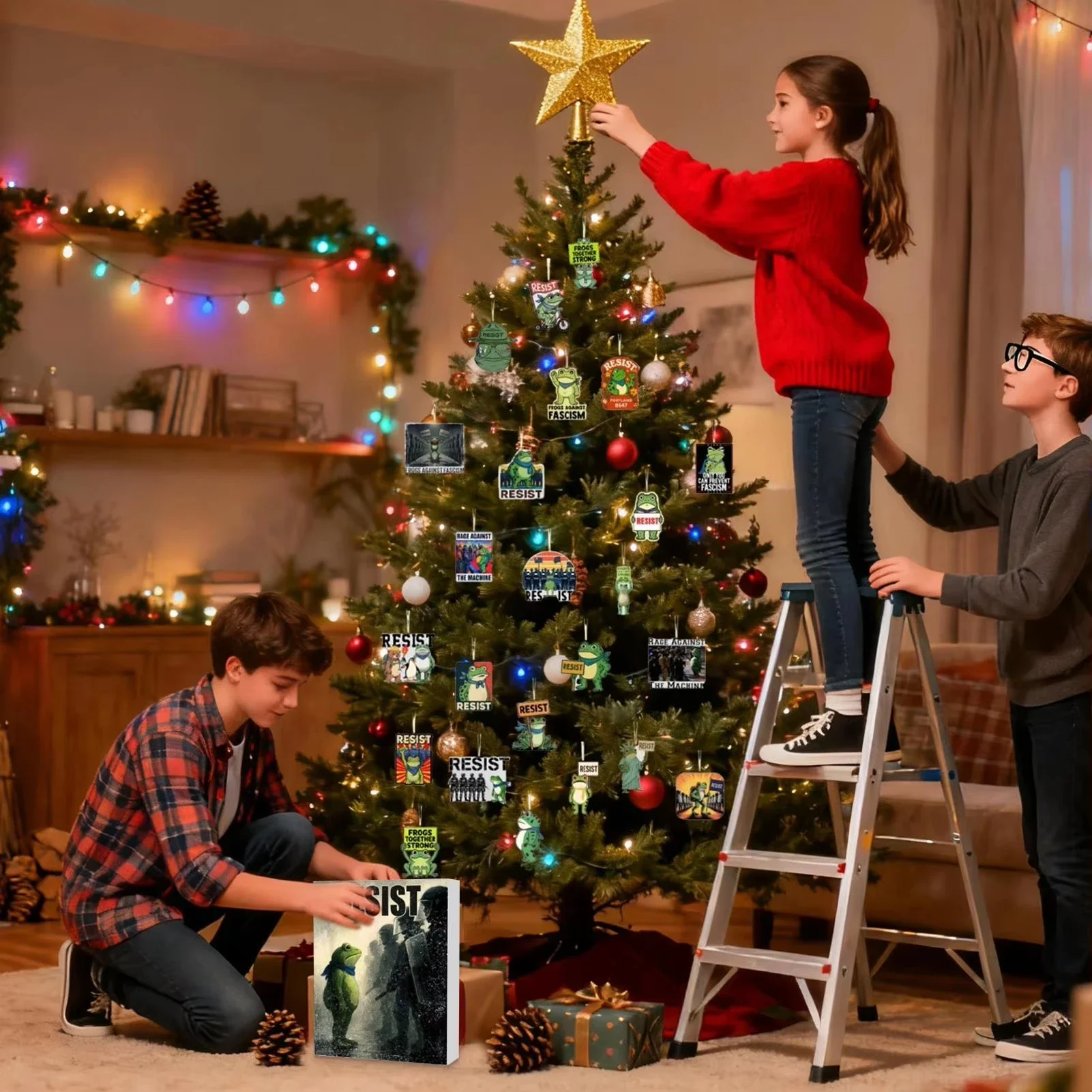 2026 Portland Frog Arrival Calendar 24 Pieces Of 2D Acrylic Fun Flat Decoration Frog Christmas Arrival Decoration Christmas Tree