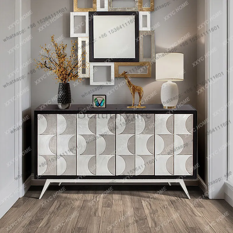 light luxury solid wood porch cabinet modern villa high-end carved dining side cabinet