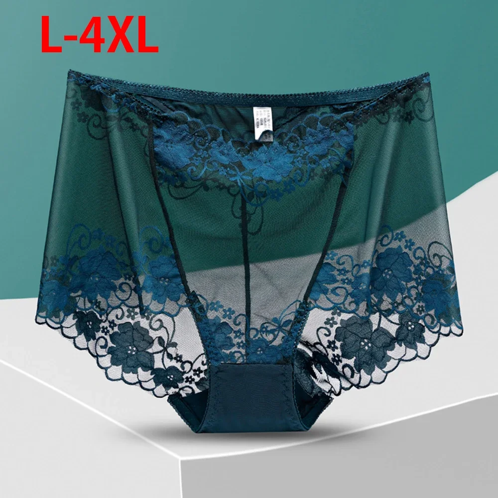 Large Size High Waist Panties Women Underwear Sexy Lace Transparent Briefs Big Pantie Female Underpants Plus Size Lingerie L-4XL