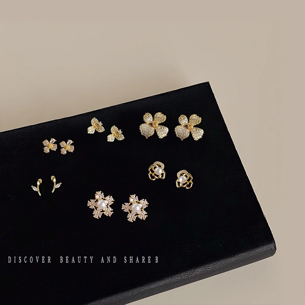 DIY accessories Simple mini zircon flower stud earrings female Korean sweet small fresh earrings fashion high sense versatile ea
