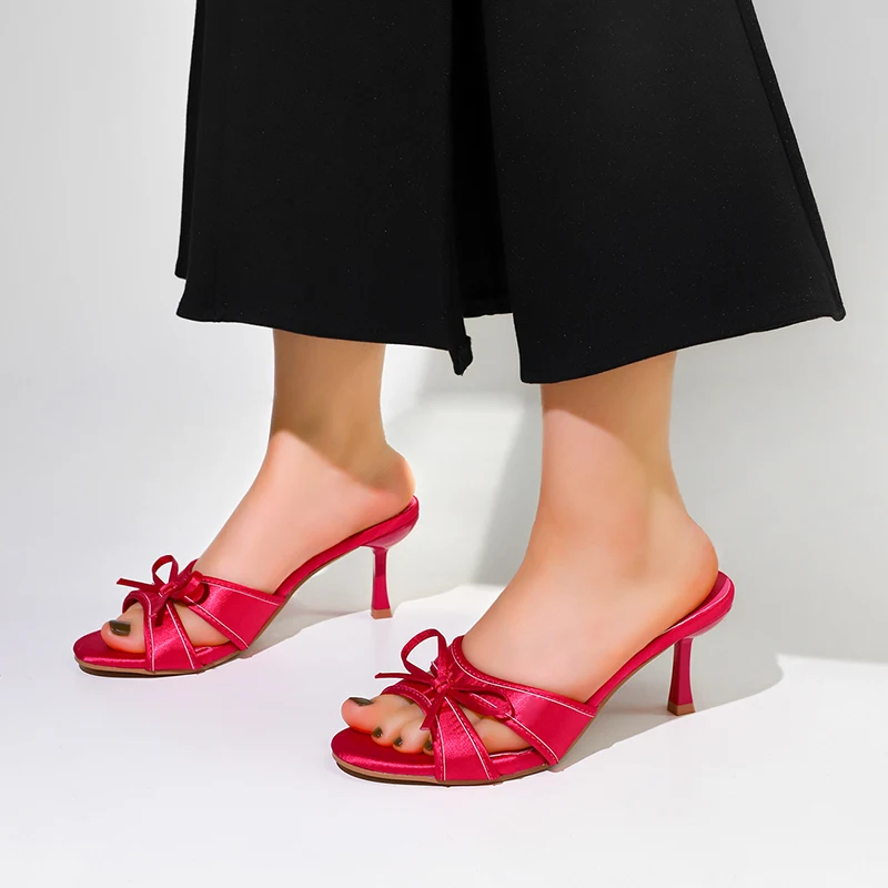 

Nightclub Summer High Heel Women Slippers Fashion Butterfly-knot Open Toe Slide Ladies Elegant Stripper Party Dress Sandalias