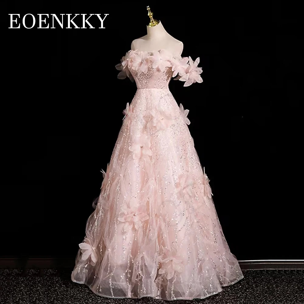 Robe de Rhde luxe à paillettes florales 3D, rose, hors de l'initiative, ligne A, robe de soirée de mariage dos nu, longueur au sol, acheter Robes de bal de fin d'année luxueuses à fleurs pailletées en 3D  Robe de maria