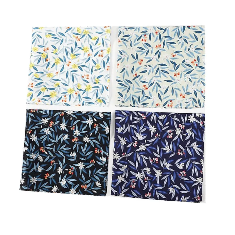 4Pcs 46x46cm 100% Cotton Leaf Flower Printed Ladies Handkerchiefs Women Square Face Towel Bandana Tea Party Favors