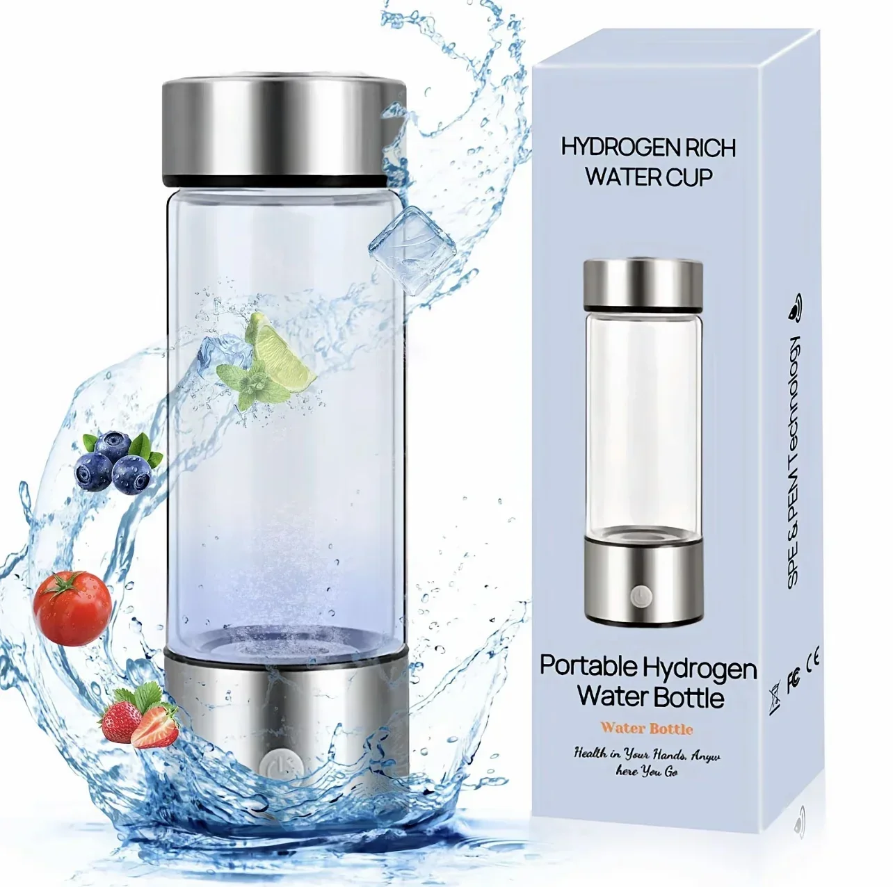 Hydrogen Water Bottle, Portable Hydrogen Water Ionizer Machine Generator Rechargeable Hydrogen Rich Water Glass Health Cup