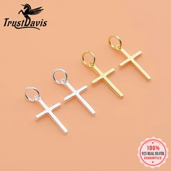 TrustDavis Real 925 Sterling Silver Fashion Sweet Cross Charm Pendant Handmade DIY Accessories Fine Jewelry Wholesale HY039
