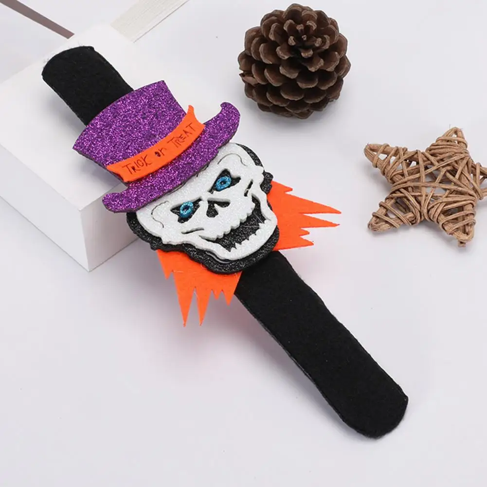 Glitter Slap Bracelets Festive Party Supplies Halloween Glitter Felt Slap Bracelets Cartoon Pumpkin Skull Cat Spider for Kids