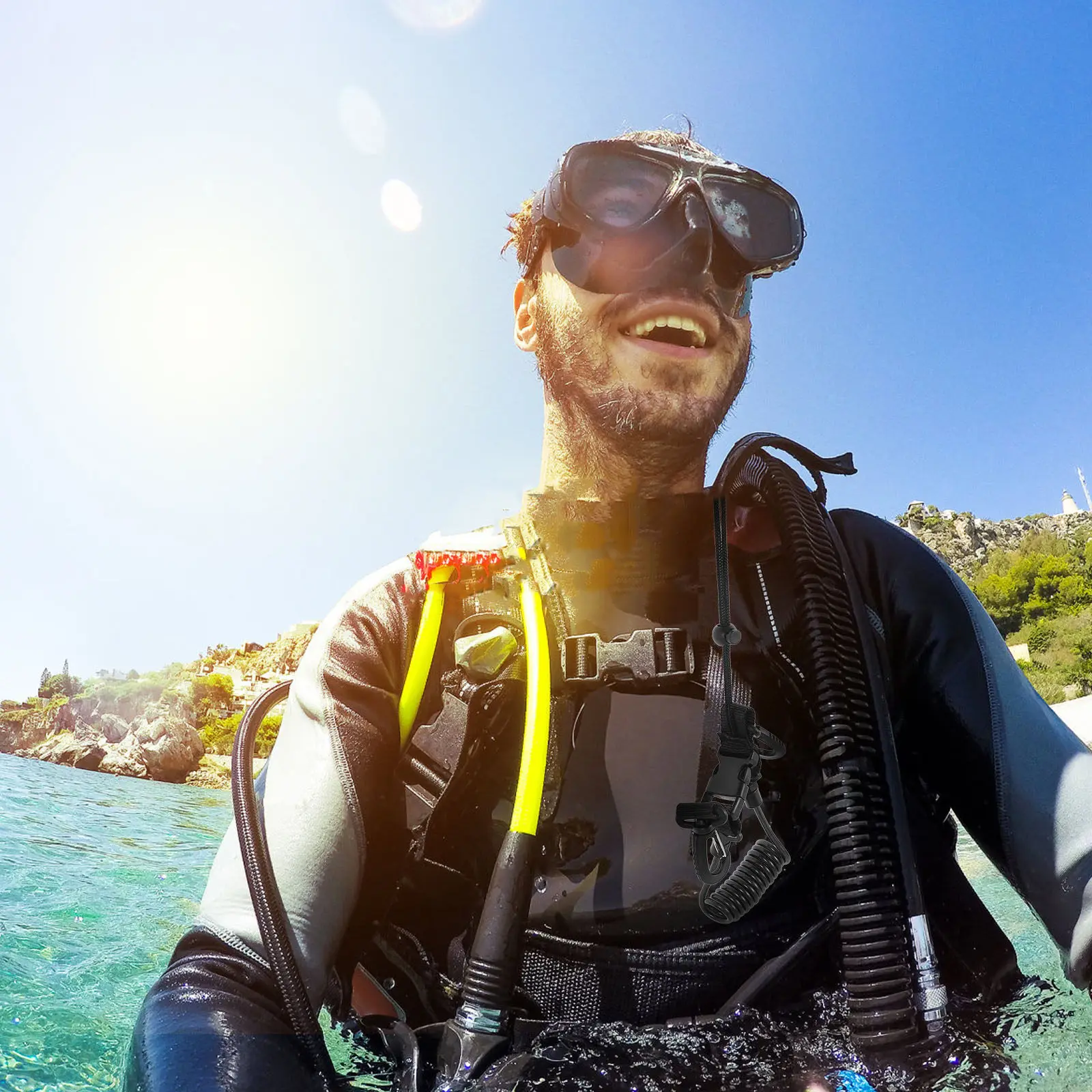 

Ремешок для камеры для дайвинга с защитой от потери, из ТПУ и стального троса, с быстросъемными пряжками, регулируемый, прозрачный черный, с крючками для BCD, аксессуары для дайвинга