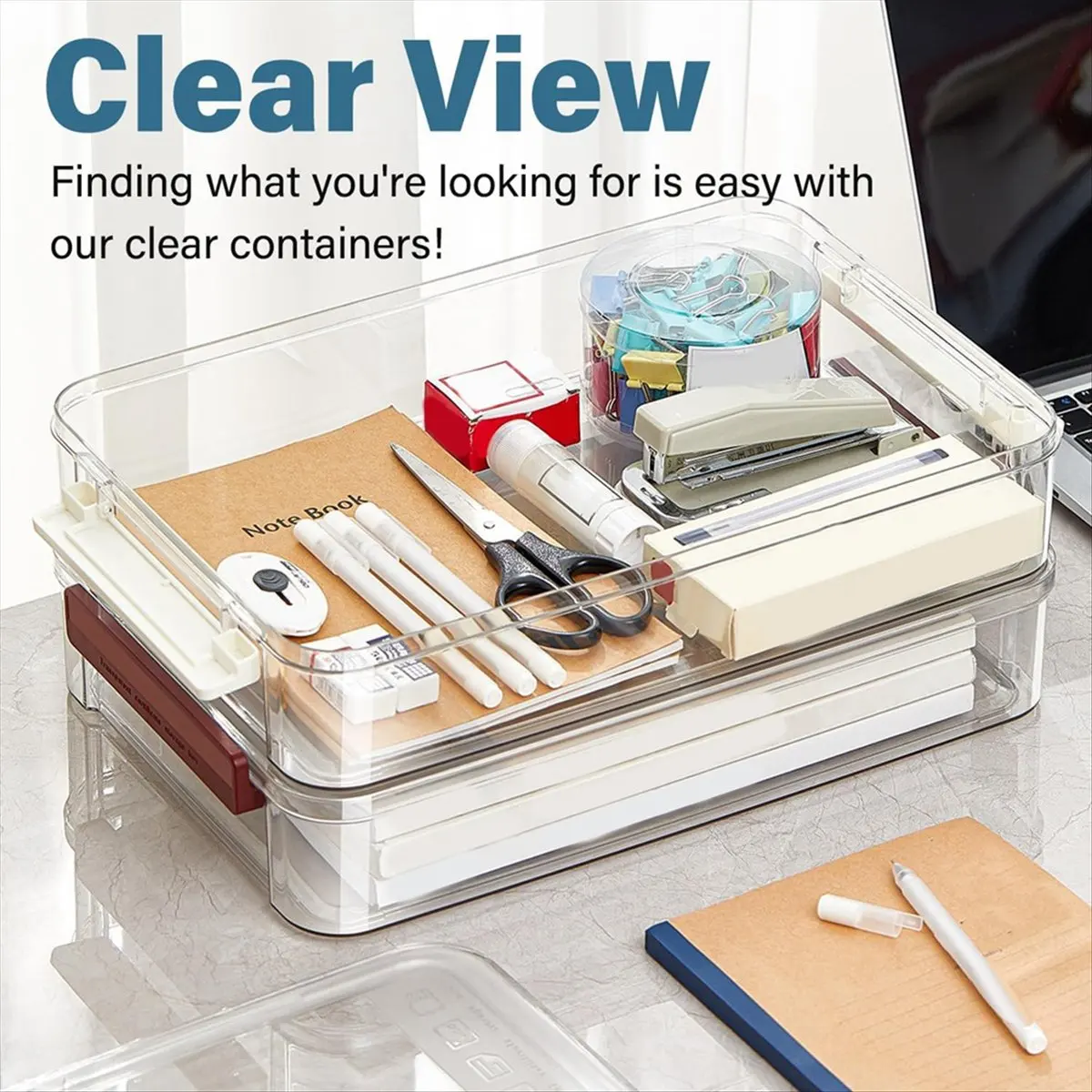 

New 2 Pcs 5.5qt 9 X 13 Plastic Portable Project Case with Snap-Tight Latch Clear Stackable Storage Box with Lids