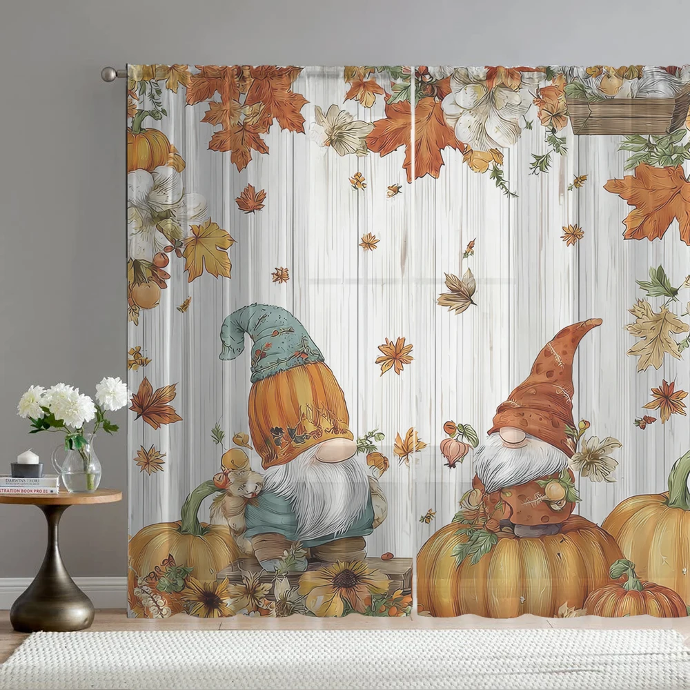 2Pcs Dwarf And Pumpkin Maple Leaf Print Home Decoration Window Screens Suitable For Coffee Shops, Restaurants, Bedrooms