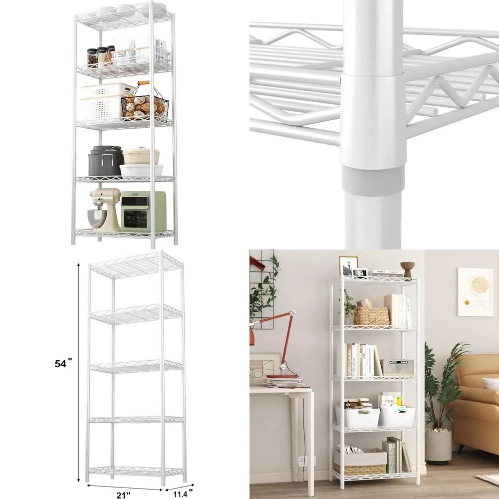 

5-Tier Metal Wire Shelving Unit - Durable Storage Rack for Pantry, Closet, Kitchen, Laundry Organization in White