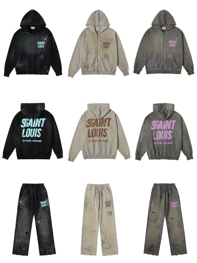 

Retro American Ssaint Louis Casual Hoodie Sweatirt Men Women High Street Waed Cardigan Coat Loose Fit oulder Sve