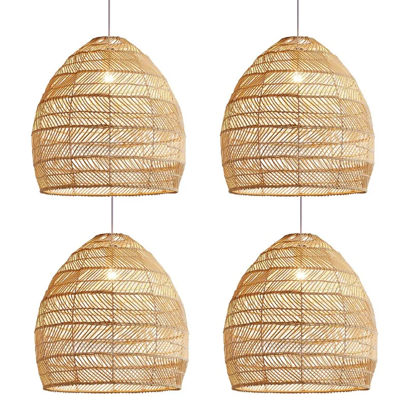 

4X Rattan Lamp Pendant Light Vintage Hanging Lamp Shades E27 Living Room Dining Room Home Decor Cafe Restaurant Hanglamp