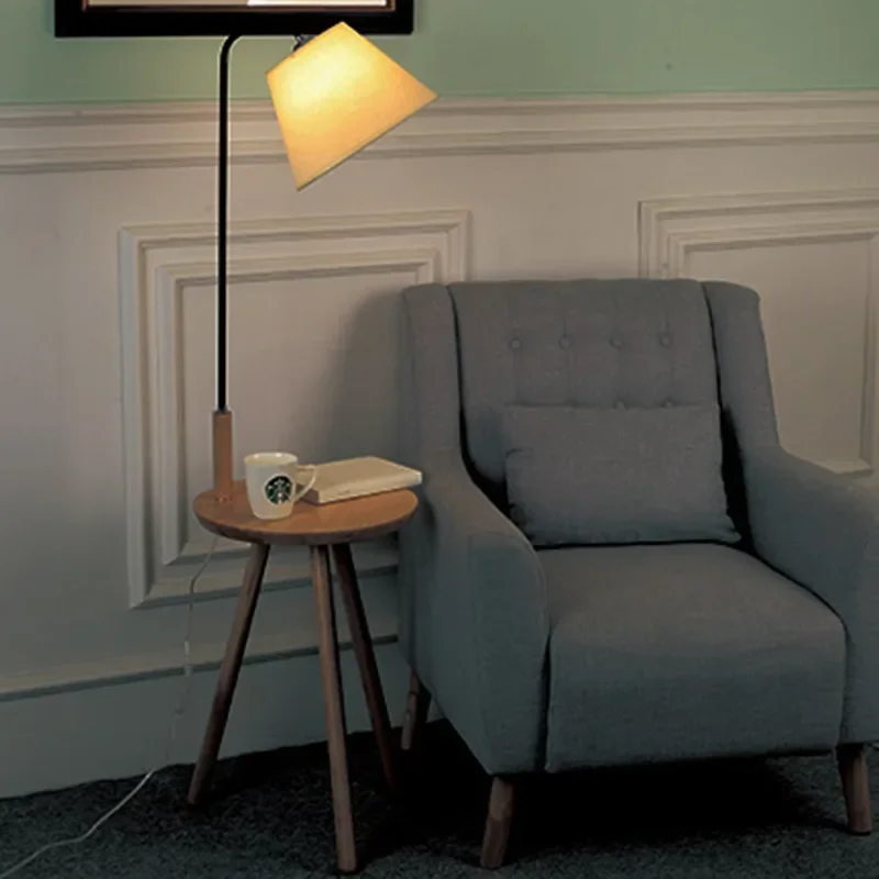 Nordic modern solid wood&cotton fabric lampshade floor lamp E27 220V coffee table floor lamp for living room bedroom hotel room