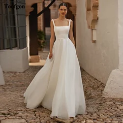 Vestidos de novia de Organza personalizados, tirantes finos, vestido de fiesta de boda Formal cuadrado, vestidos de novia largos con tren de barrido