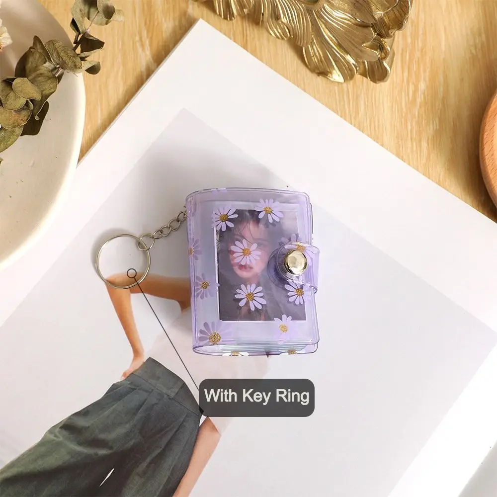 Mini álbum de fotos portátil Little Daisy de PVC con llavero, Mini álbum, tarjetero