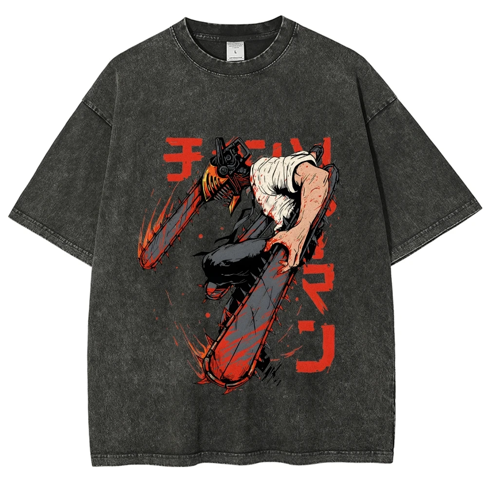 

Anime Chainsaw Man Printed Graphic T-shirt Heavyweight Pure Cotton Washed Y2k T Shirt Women Harajuku Casual Short Sleeve T shirt