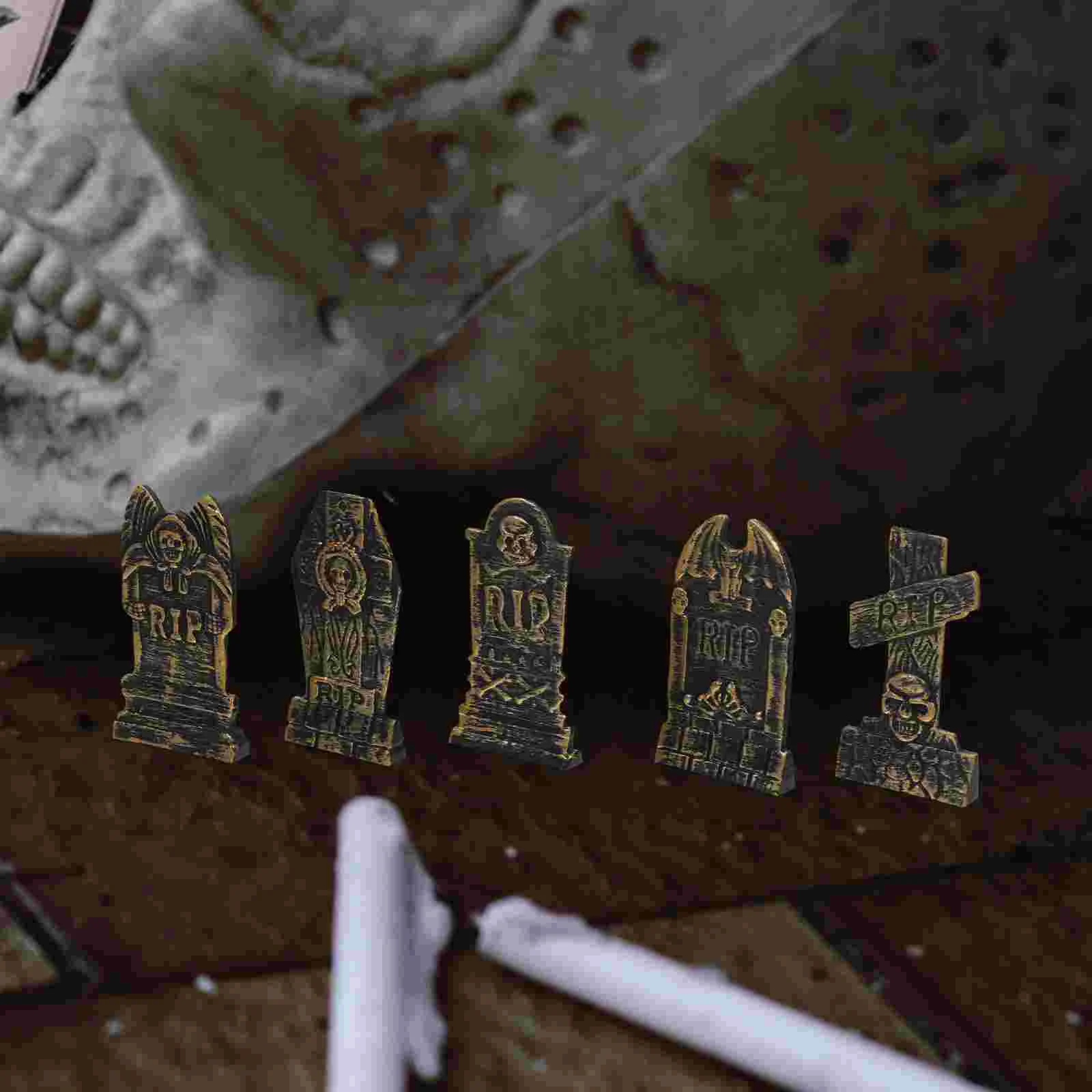 

10 Pcs Skull Tombstone Decoration Plastic Fake Gravestone Ornaments Halloween Tombstones Headstone