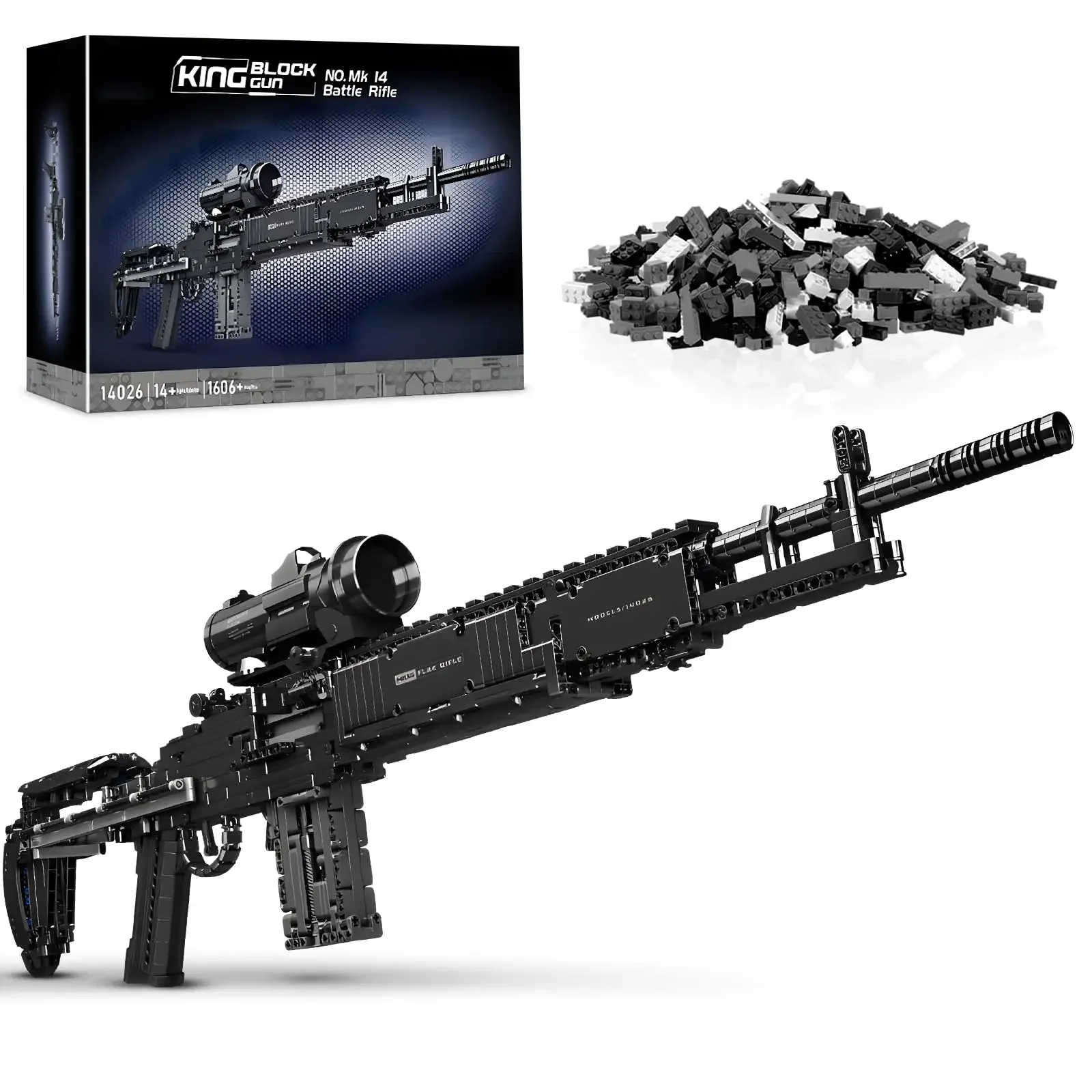 

1606Pcs MK14 Building Blocks Guns 1:1 Simulation Model Toy with Shooting Function Set Cool DIY Collectible Building Bricks Gifts