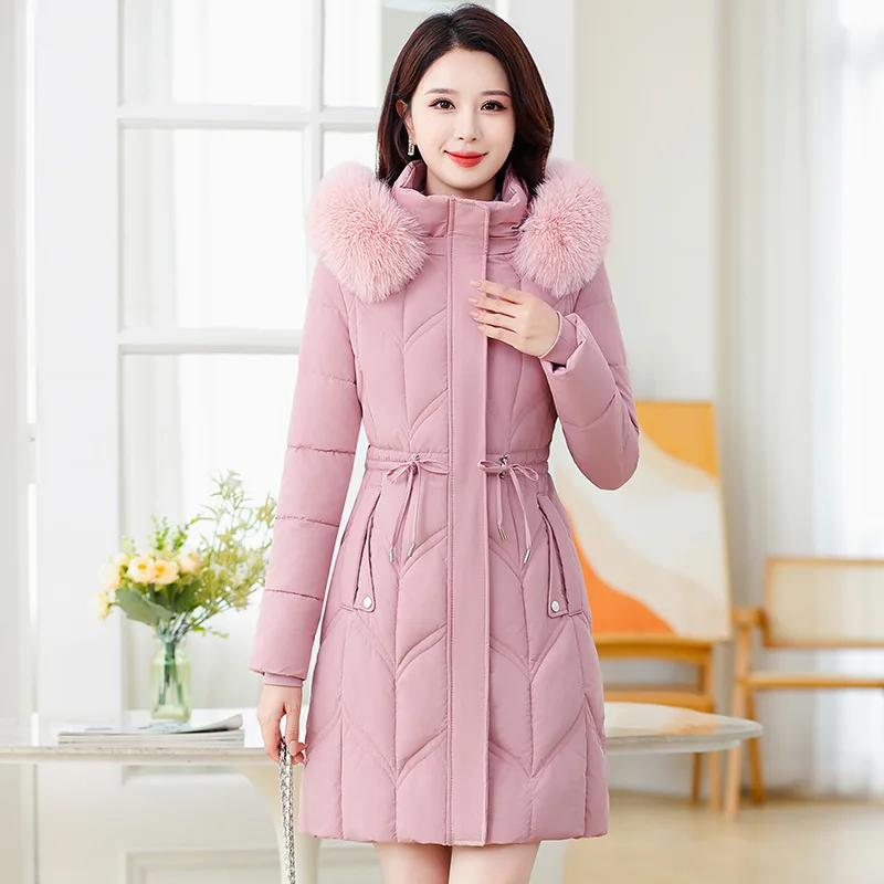 Chaqueta de algodón para mujer, abrigo cálido medio largo 2025, Parkas de invierno holgadas de gama alta ajustadas, abrigo para mujer, ropa de algodón para mujer
