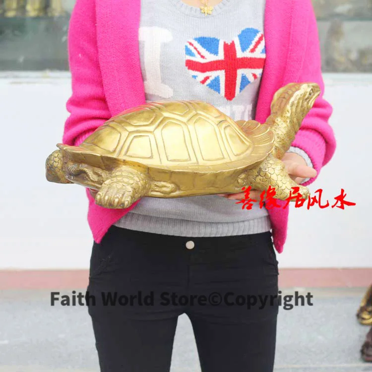 50CM Large company shop home efficacious Mascot Talisman bring wealth fortune Turtle GOLD Chinese FENG SHUI Brass statue