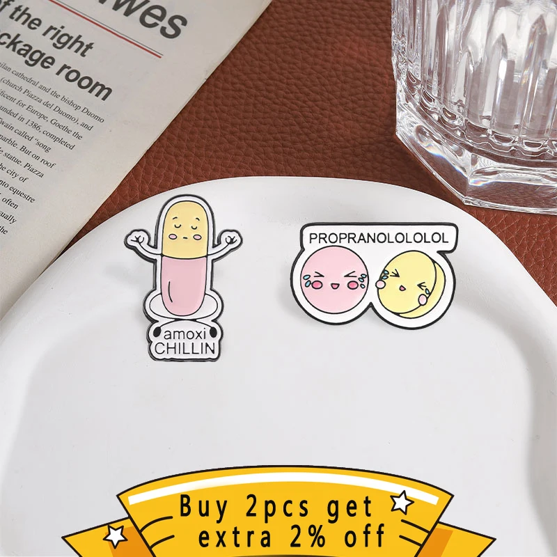 Cute Cartoon Medical Pill Badge, Funny Drug Text Enamel Pin, Fashion Clothes Backpacks Accessory, Gift for Medical Workers
