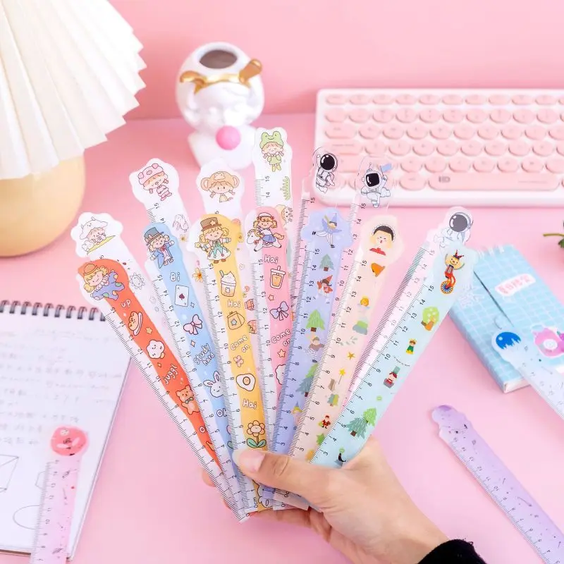 

4pcs Cartoon Cute Acrylic Student Drawing Measurement 15cm Stationery Supplies Ruler Children Kids Drawing Holiday Reward Gifts