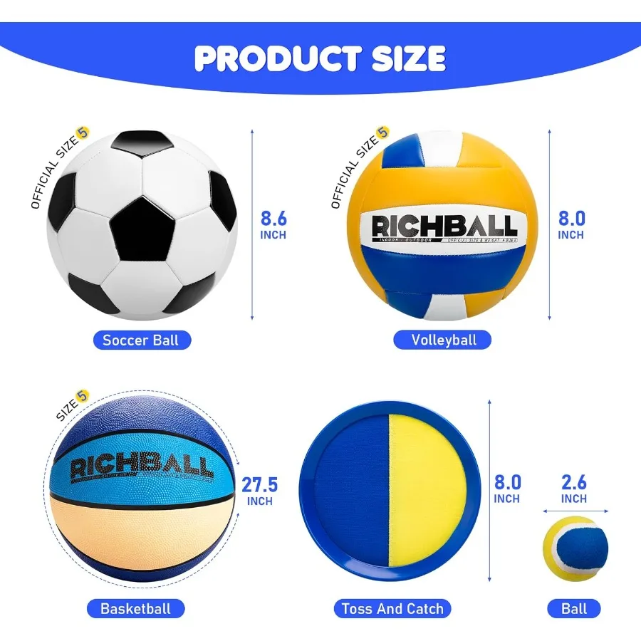 4in1 Outdoor Sports Ball Set for Soccer Ball Basketball Volleyball and TossandCatch Paddle Game for Boys and Girls 412 Years Ol