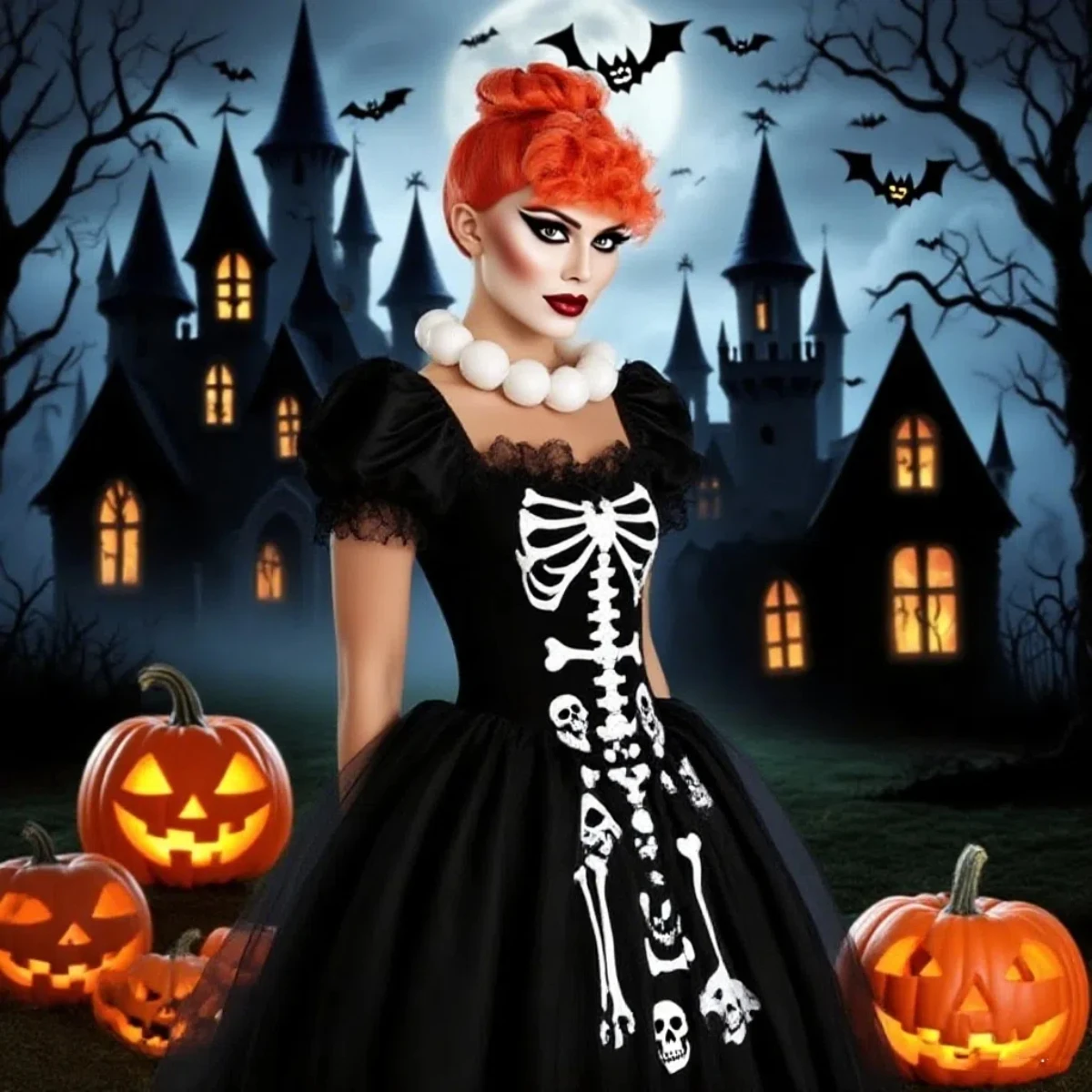 برتقالي رقيق قصير مجعد الشعر حزمة الألياف الكيماوية شعر مستعار اصطناعي |   أزياء الرجعية موضوع المرحلة حزب نمط شعر مستعار