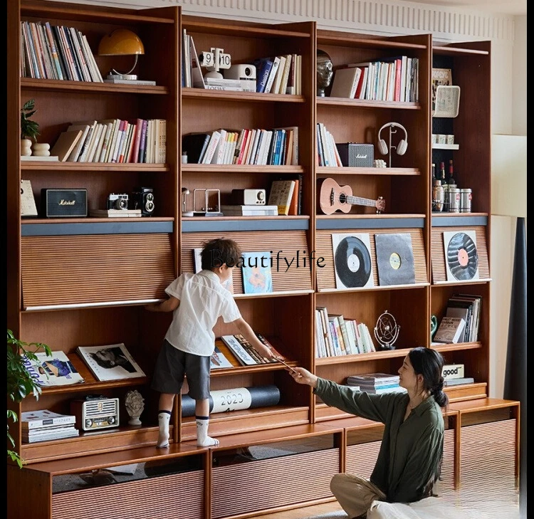

Vintage Solid Wood Integrated Storage Rack Storage Display Floor Bookshelf