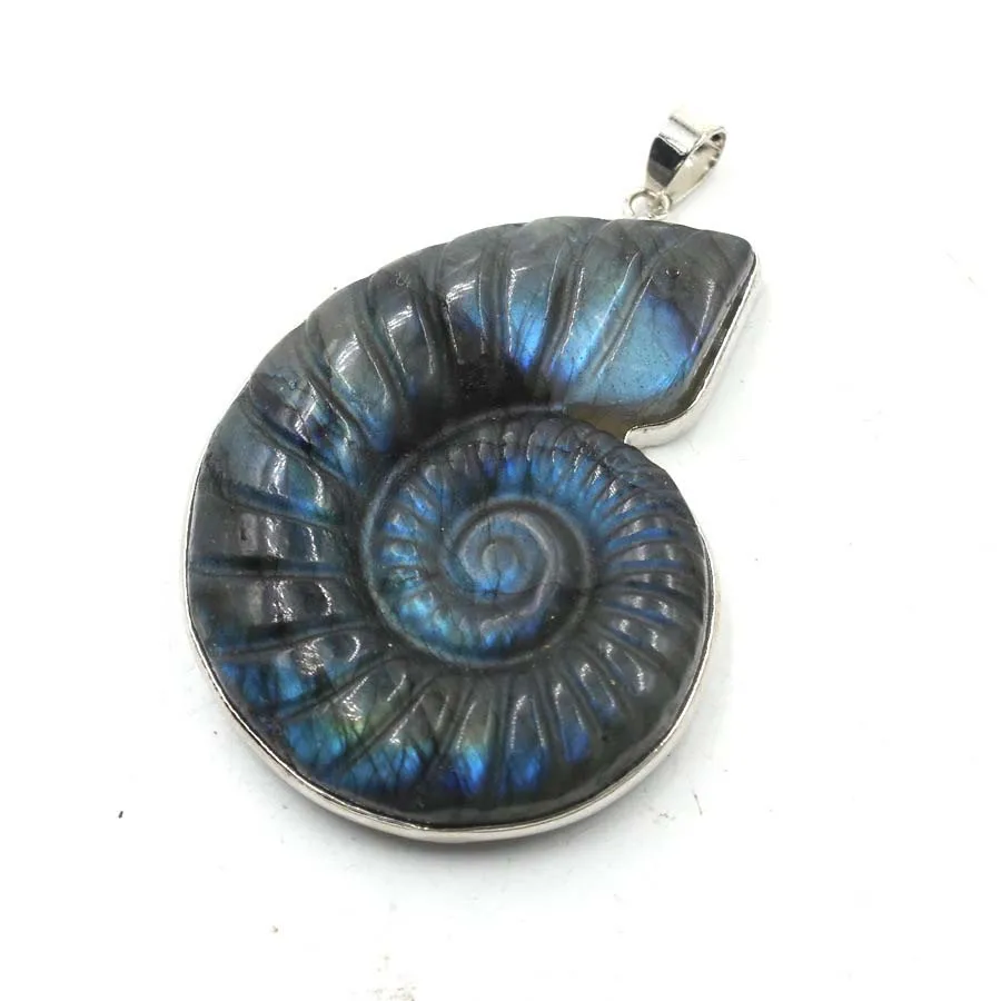 

Натуральный флэш-лабрадорит, хрустальный камень, подвески для женщин, спектролит, драгоценный камень, резная раковина, спиральная форма, кулон, мужские украшения