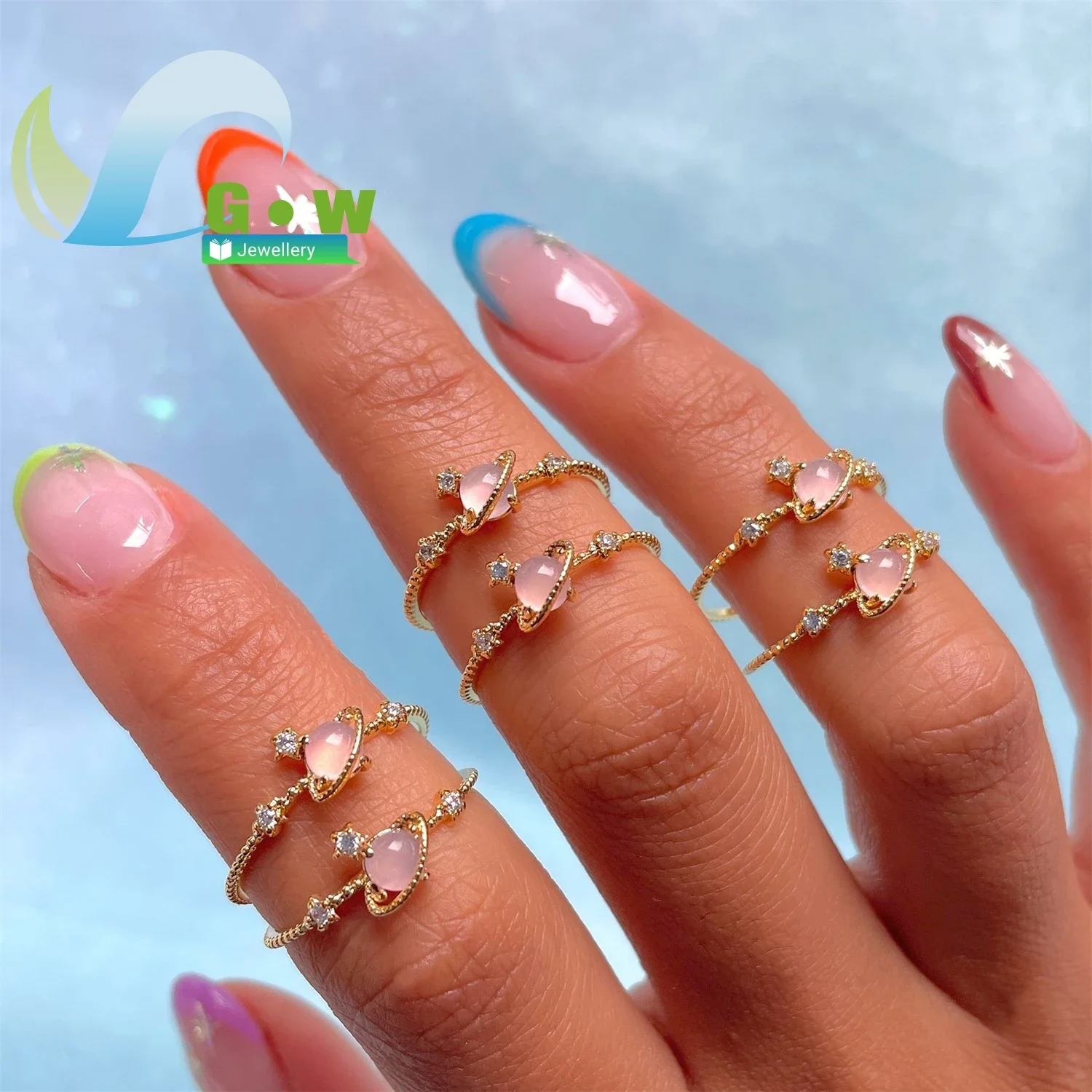 New Fashion Creative Planet Ring Micro Inlaid Zirconia Star Elegant Light Luxury Open Finger Ring Hand Jewelry Wholesale